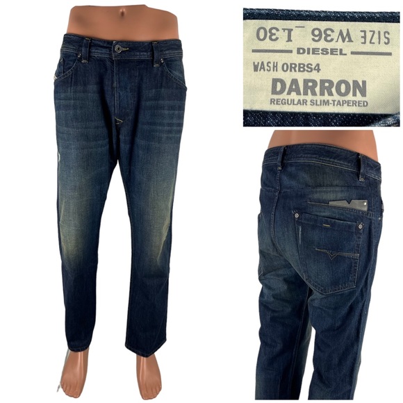 DIESEL Mens 36 X 30 Jeans Darron ORBS4 Regular Slim Tapered Denim Blue Cotton - Picture 1 of 11